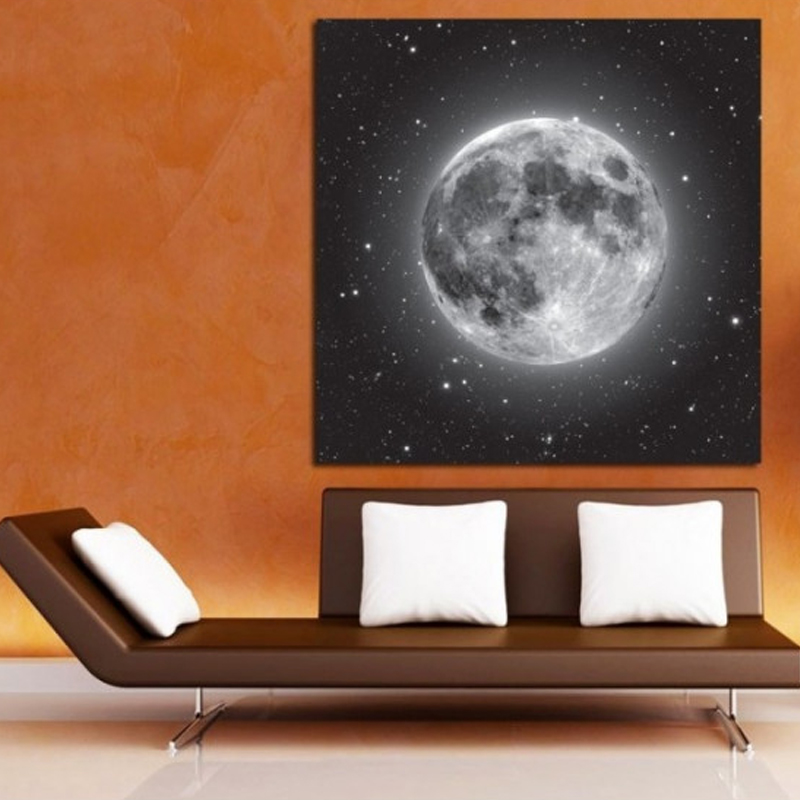 Πίνακας σε καμβά με διάστημα με ασπρόμαυρη σελήνη